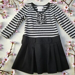 BONNIE JEAN Black and Gray Striped Pleated Skirt Dress Girls Size 2T